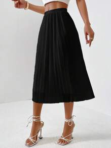 SHEIN Privé Falda unicolor bajo fruncido - Negro - Ver 1