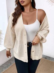 Calvaya Hơn Dệt kim chấm bi Thả vai Áo len Mở - Màu be - Xem 5