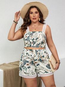 SHEIN VCAY Hơn Bản in nhiệt đới Áo Cami & Quần short - Nhiều màu - Xem 5