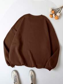 INAWLY Plus Letter Graphic Thermal Lined Sweatshirt, For Winter Graduation,Back To School,Graduation,Teacher For Women,Back To School Pullover Fall Autumn - Brown - View 2