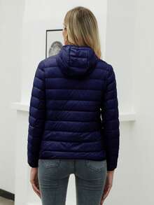 ZIAI Women Lightweight Short Hooded Down Jacket - Navy Blue - View 2