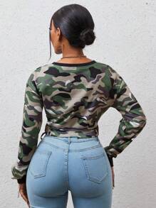 SHEIN Unity Camo Print Drop Shoulder Crop Sweatshirt Pullover Fall Sweatshirt - Multicolor - View 2
