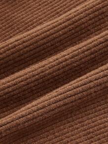 SHEIN EZwear 秋冬素色针织铅笔裙优雅 - 棕色 - 查看 5