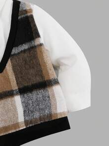 SHEIN 男婴休闲格子翻领长袖衬衫，二合一设计 - 彩色 - 查看 4