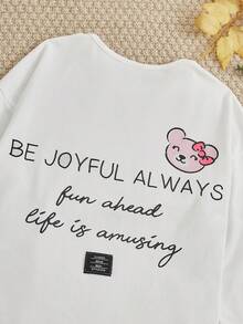 SHEIN Tween Girl Slogan Graphic Patched Drop Shoulder Tee - White - View 4