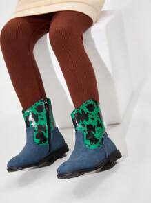 Fashionable Graffiti Style Leopard Print Short Boots For Girls, Comfortable And Breathable