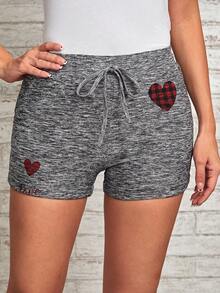 SHEIN LUNE In Trái tim Eo dây rút Quần short - Xám - Xem 3