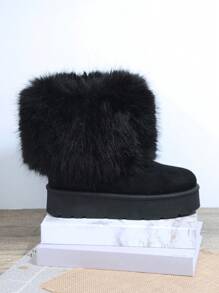 SHUZIA Women's Fuzzy Cuff Slip On Boots For Summer Shoes Spring Shoes Spring Break Easter For Christmas Valentine's Day - Black - View 3