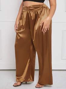 SHEIN SXY Plus Solid Wide Leg Pants - Ginger - View 4