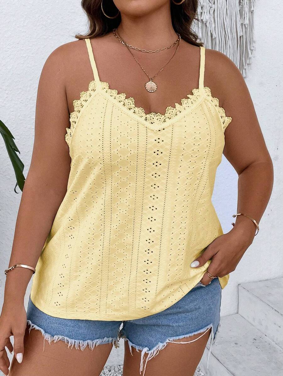 Breezaya Plus Eyelet Embroidery Cami Top - Champagne - View 1