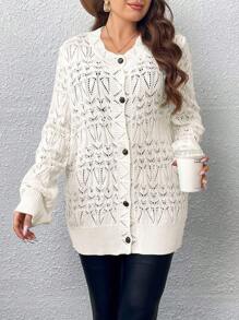 Celure Hơn Dệt kim chấm bi Thả vai Áo len Mở - trắng - Xem 1