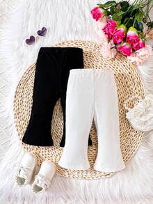 Baby Girl 2pcs Split Hem Flare Leg Pants - Multicolor - View 2