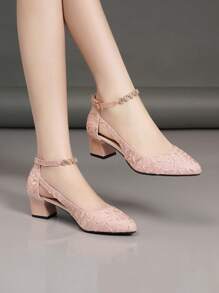 Fall/Winter 2025 High Heel Pumps With Rhinestone Decor And Single Ankle Strap,Elegant - Pink - View 2