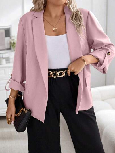 SHEIN Clasi 大碼西裝領捲邊袖開門襟西裝外套
