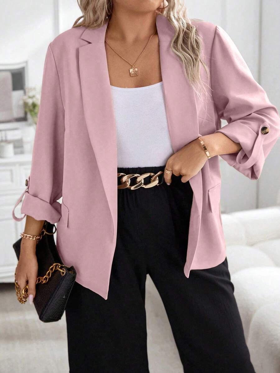 SHEIN Clasi 大碼西裝領捲邊袖開門襟西裝外套