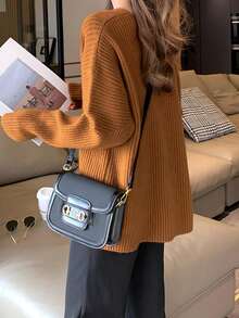 Solid Drop Shoulder Sweater - Brown - View 2