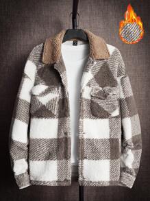 Manfinity RebelGame Loose Fit Buffalo Plaid Print Drop Shoulder Teddy Jacket, Without T-Shirt - Multicolor - View 1