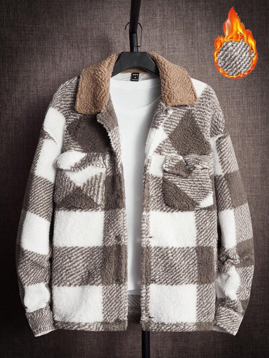 Manfinity RebelGame Loose Fit Buffalo Plaid Print Drop Shoulder Teddy Jacket, Without T-Shirt - Multicolor - View 1