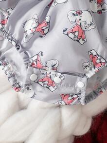 Đứa bé gái In hình con voi Viền Ruffle Áo liền quần chặt & Nơ mặt trước Quần Overall & Băng đô đầu - Nhiều màu - Xem 4