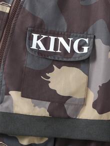 SHEIN 男小童字母圖案插肩袖連帽衫&側翻蓋口袋長褲