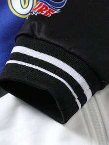 Manfinity EMRG Lỏng lẻo phù hợp Nam Đồ họa Chữ cái Khối màu Dây kéo Áo khoác bomber - Xanh và trắng - Xem 5