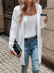 SHEIN LUNE Space Dye Dual Pocket Drop Shoulder Cardigan,Long Sleeve Tops