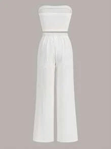 SHEIN EZwear Chất rắn Ống ngọn & Quần ống rộng - trắng - Xem 2