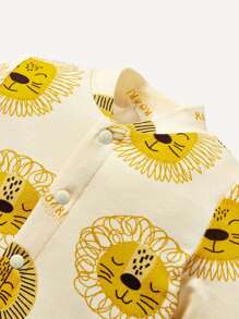 Cozy Pixies Baby Girl 3pcs Cartoon Animal Pattern Color Block Romper With Bib And Hat - Multicolor - View 5