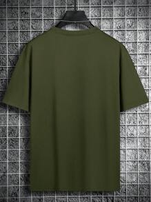 Manfinity Homme Men Casual Letter Graphic Short Sleeve Tee - Army Green - View 2