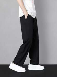 男士字母拼贴抽绳腰裤，适合秋季 - 黑色 - 查看 3