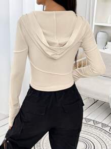 SHEIN EZwear Solid Crop Hoodie,Long Sleeve Tops Graduation,Back To School Outfits,Graduation,Teacher Outfits For Women,Back To School - Apricot - View 4