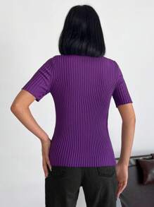 RueChic Solid Mock Neck Knit Top - Purple - View 2