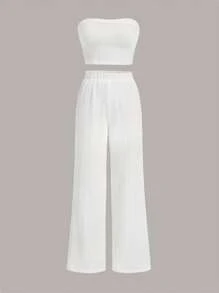 SHEIN EZwear Chất rắn Ống ngọn & Quần ống rộng - trắng - Xem 1