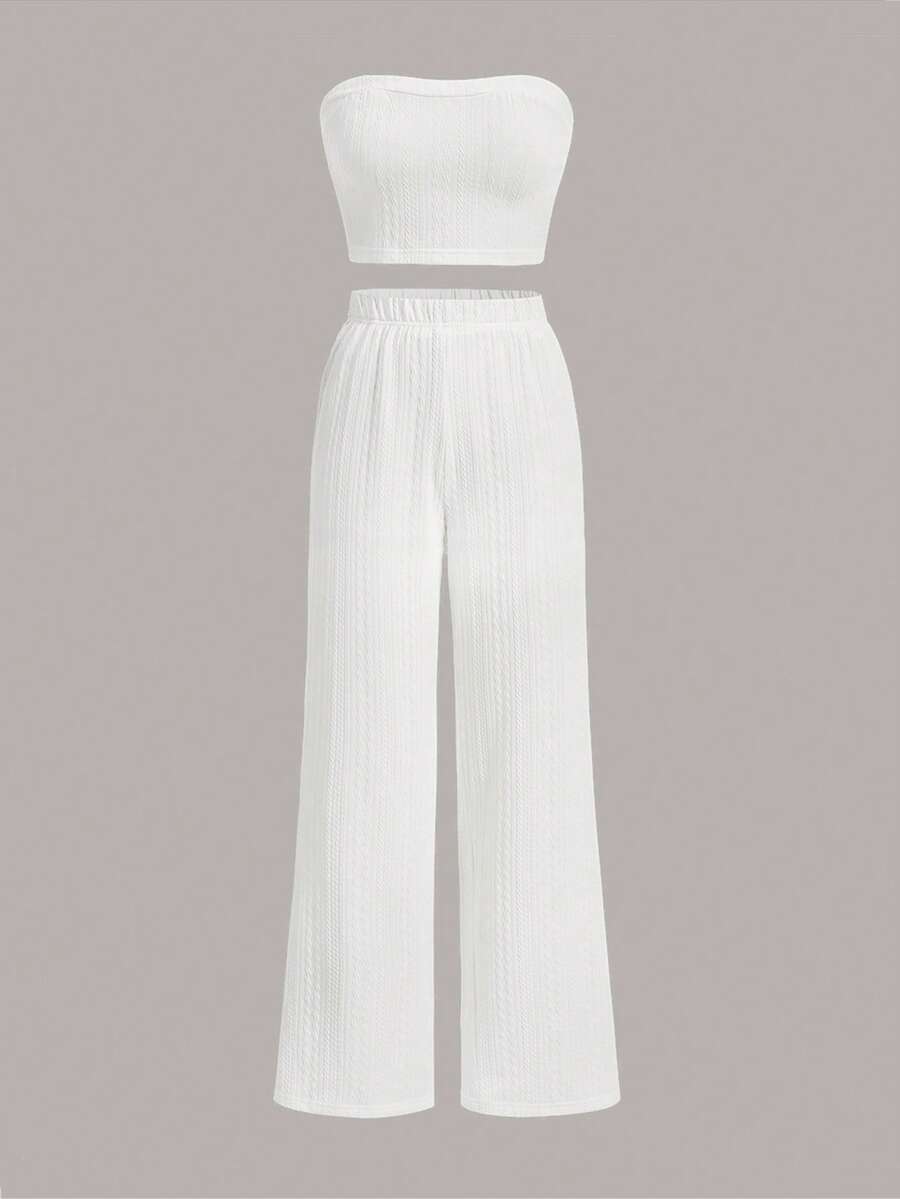 SHEIN EZwear Chất rắn Ống ngọn & Quần ống rộng - trắng - Xem 1