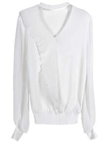 Choker Neck Lantern Sleeve Tee - White - View 4