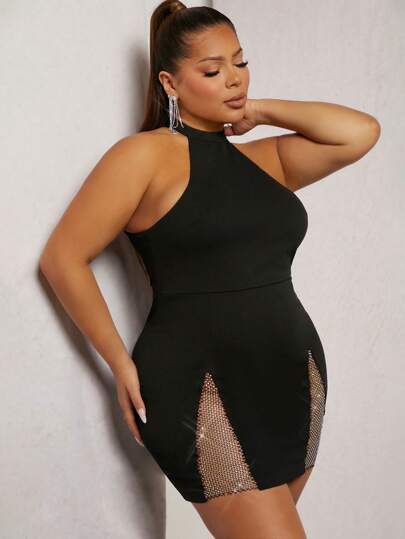 SHEIN Unity 加大號鑽石網紗露背連身裙