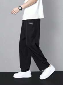 男士字母拼贴抽绳腰裤，适合秋季 - 黑色 - 查看 5