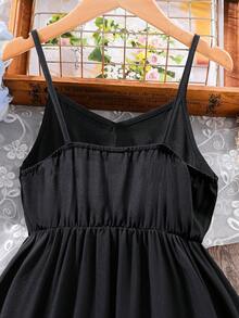 SHEIN Tween Girl Contrast Color Patchwork Embroidery Hollow Ruffle Hem Casual Camisole Dress