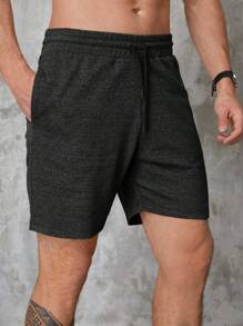 RueChic Men Drawstring Waist Shorts - Black - View 4