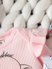 Đứa bé gái In hình con voi Viền Ruffle Áo liền quần chặt & Nơ mặt trước Quần Overall & Băng đô đầu - Nhiều màu - Xem 3