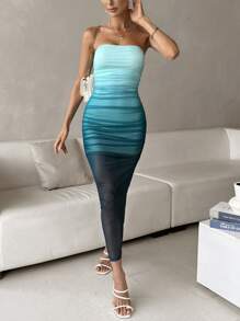 Firerie Ombre Ruched Tube Bodycon Dress