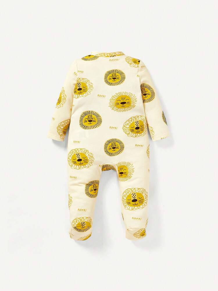 Baby Girl 3pcs Cartoon Animal Pattern Color Block Romper With Bib And Hat