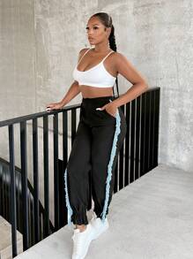 SHEIN SXY Pantalones de talle alto ribete con fleco - Negro - Ver 6