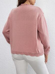 SHEIN Clasi Áo len cardigan dệt kim màu trơn cỡ lớn thanh lịch khoét rỗng lãng mạn, mùa thu/đông - Hồng - Xem 2