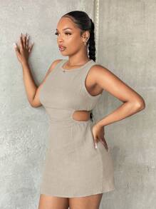 SHEIN SXY 腰部鏤空緊身洋裝 - 卡其色 - 查看 3