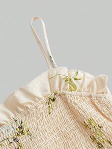 SHEIN MOD 印花褶邊魚尾裙下擺吊帶洋裝 - 黃色 - 查看 3