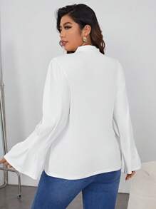 SHEIN Essnce Talla grande Camiseta de cuello alto de manga con volante - Blanco - Ver 2