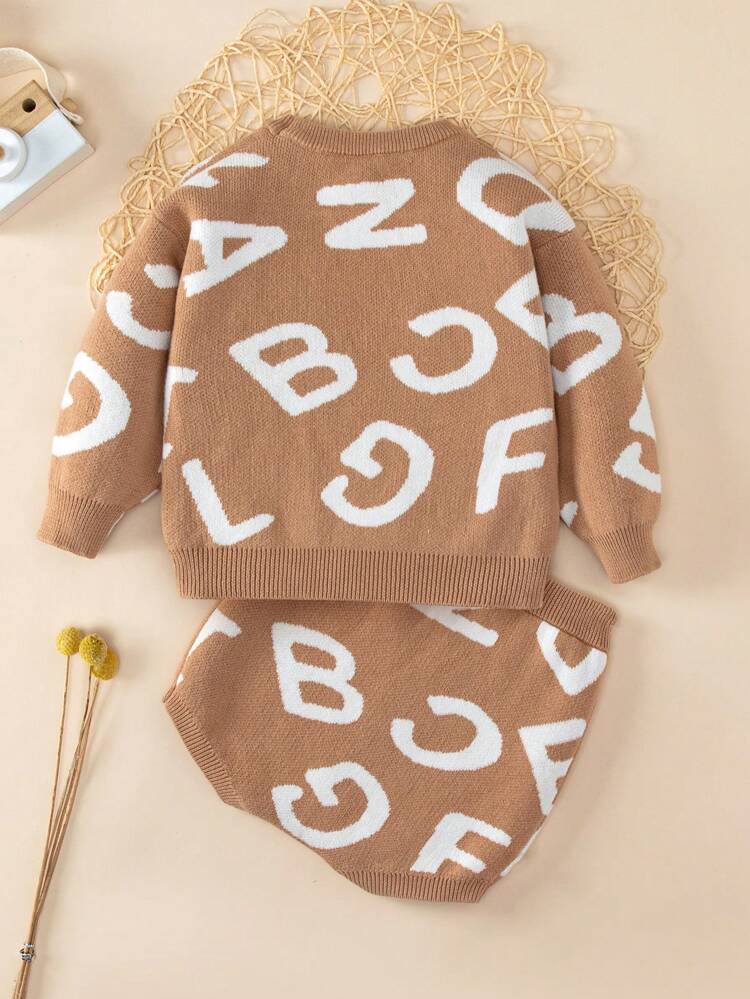 Baby Girl Letter Pattern Sweater & Knit Shorts