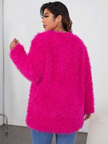 SHEIN Privé 大碼假皮草外套 - 玫紅色 - 查看 2