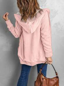 CILKOO Women's Long Sleeve Casual Knit Front Button Hooded Cardigan, Warm - Pink - View 3